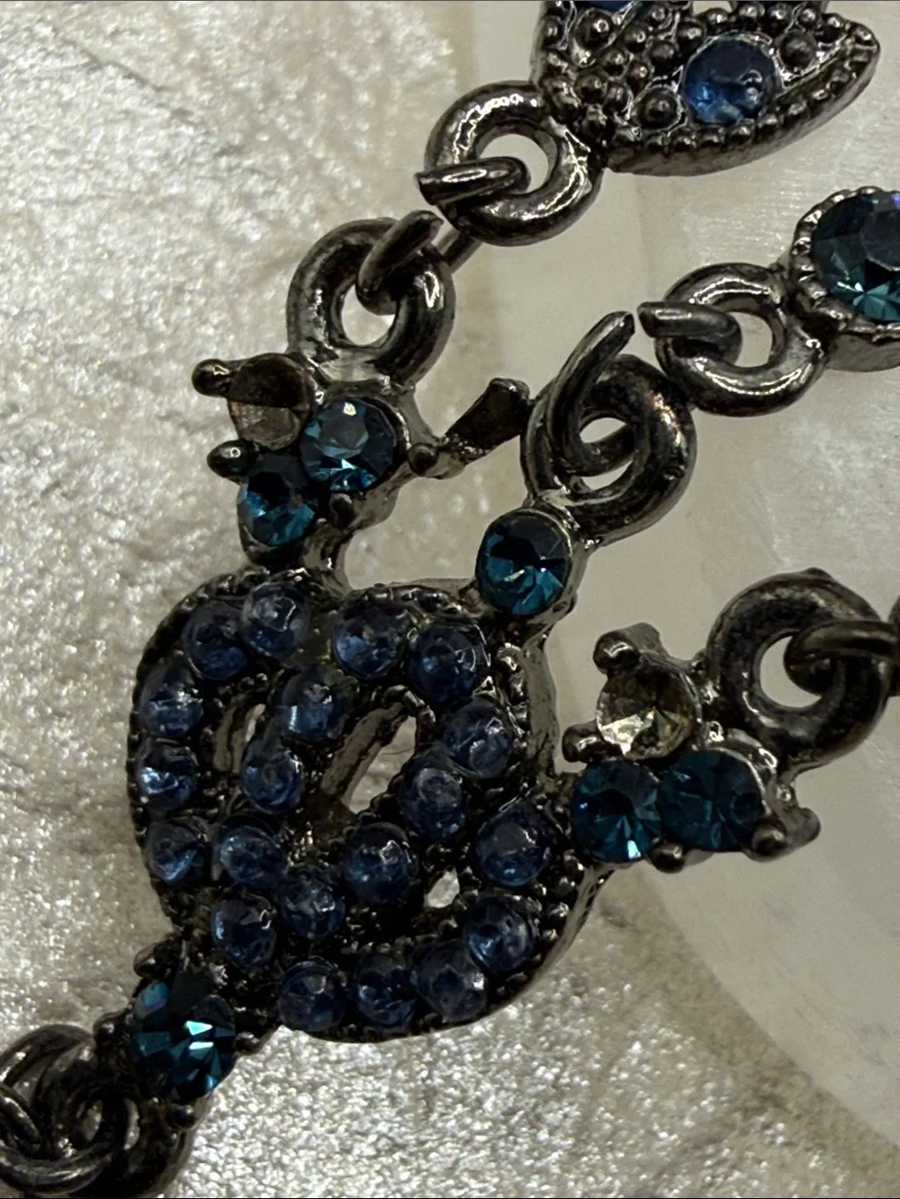 VCLM Blue rhinestone Filigree Bracelet gunmetal fairycore openwork enchantment